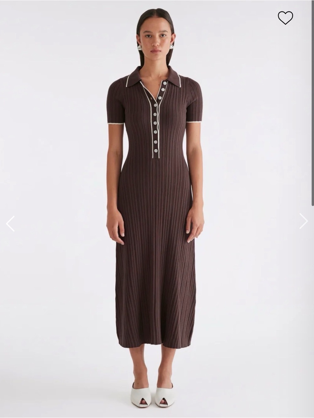 Anna Quan Brown Ribbed Polo Midi Dress with Contrast Trim